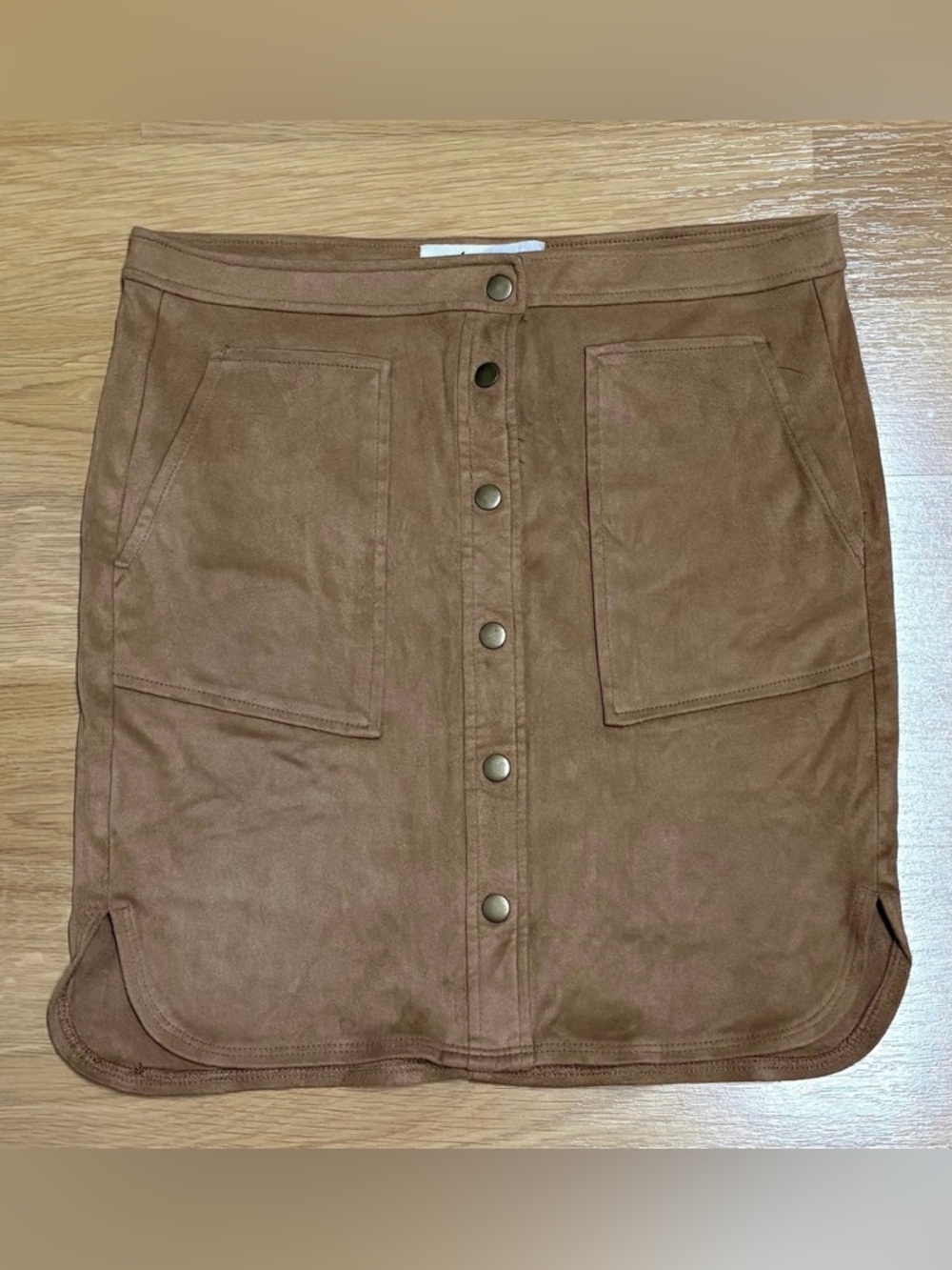 Jolt Brown Faux Suede Button-Front Mini Skirt